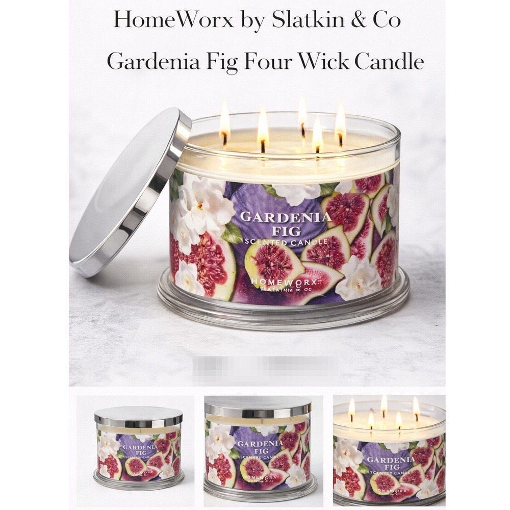 HomeWorx by Slatkin & Co Gardenia Fig 4‎ Wick Scented Candle 18oz H477219